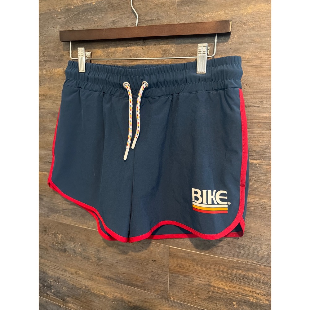 BIKE Mens Navy Blue Retro Athletic Gym Running Shorts Small Red Trim BAW200